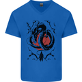 Samurai Warrior Dragon & Sun Fantasy MMA Mens V-Neck Cotton T-Shirt Royal Blue