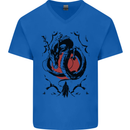 Samurai Warrior Dragon & Sun Fantasy MMA Mens V-Neck Cotton T-Shirt Royal Blue