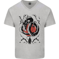 Samurai Warrior Dragon & Sun Fantasy MMA Mens V-Neck Cotton T-Shirt Sports Grey