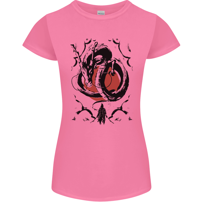 Samurai Warrior Dragon & Sun Fantasy MMA Womens Petite Cut T-Shirt Azalea
