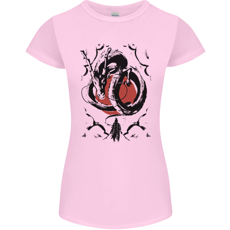 Samurai Warrior Dragon & Sun Fantasy MMA Womens Petite Cut T-Shirt Light Pink
