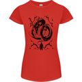 Samurai Warrior Dragon & Sun Fantasy MMA Womens Petite Cut T-Shirt Red