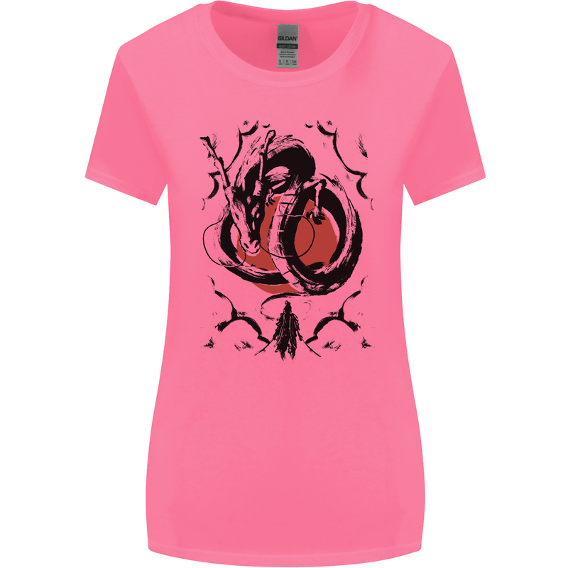 Samurai Warrior Dragon & Sun Fantasy MMA Womens Wider Cut T-Shirt Azalea