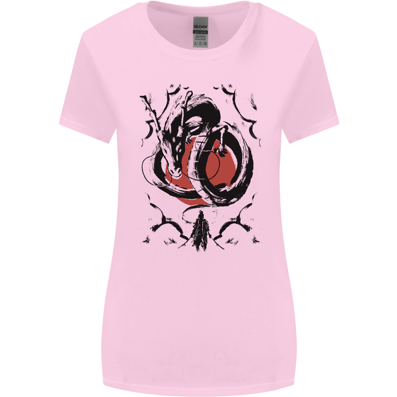 Samurai Warrior Dragon & Sun Fantasy MMA Womens Wider Cut T-Shirt Light Pink