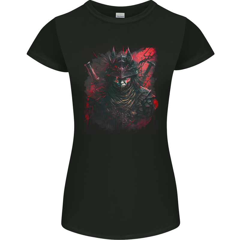 Samurai of Death Japanese Fantasy Warrior Womens Petite Cut T-Shirt Black