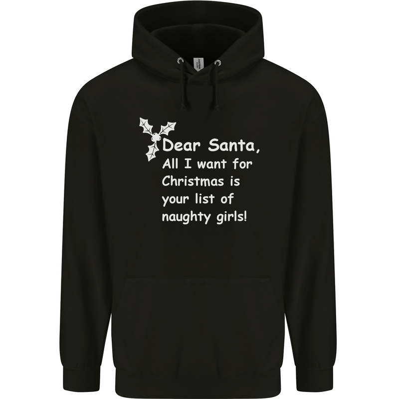 Santa Claus Naughty Girls Funny Christmas Mens 80% Cotton Hoodie Black