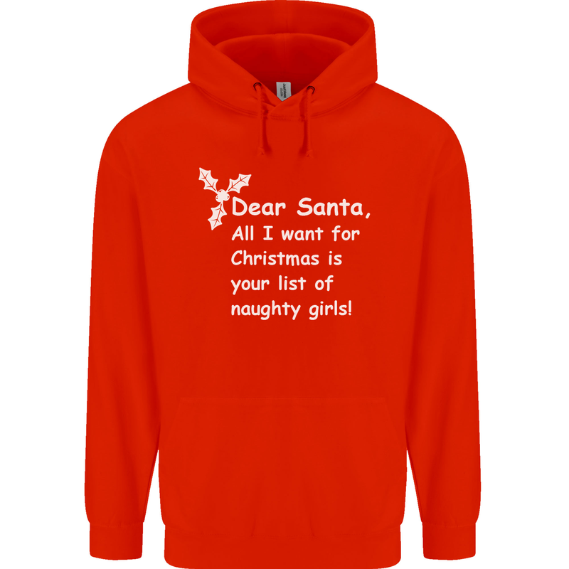 Santa Claus Naughty Girls Funny Christmas Mens 80% Cotton Hoodie Bright Red