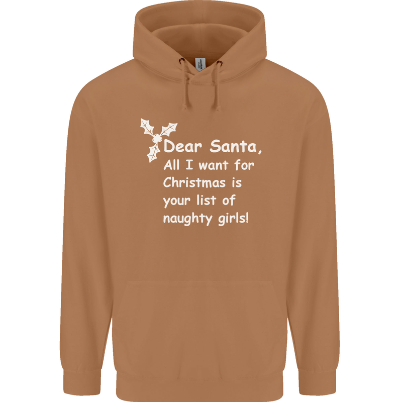 Santa Claus Naughty Girls Funny Christmas Mens 80% Cotton Hoodie Caramel Latte