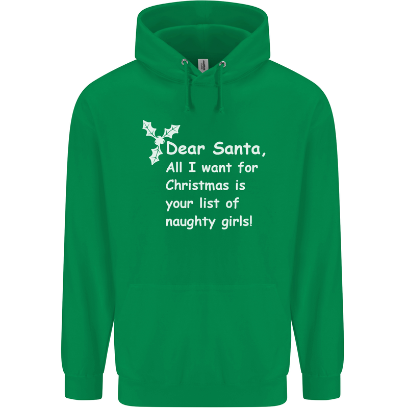 Santa Claus Naughty Girls Funny Christmas Mens 80% Cotton Hoodie Irish Green