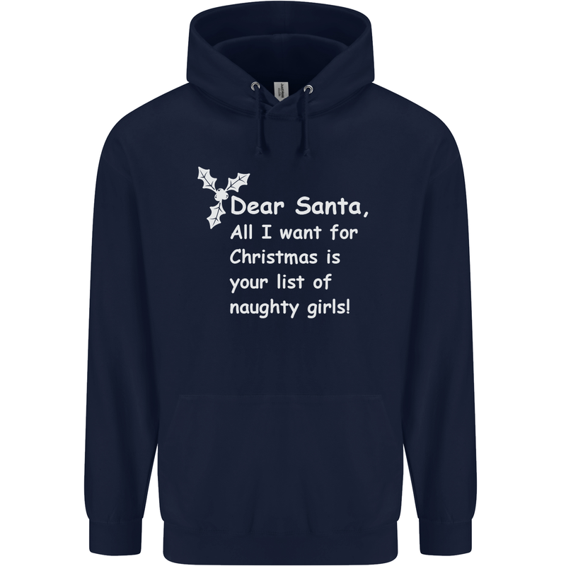 Santa Claus Naughty Girls Funny Christmas Mens 80% Cotton Hoodie Navy Blue