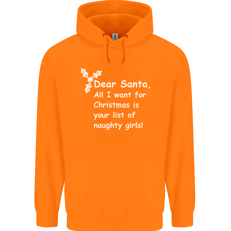 Santa Claus Naughty Girls Funny Christmas Mens 80% Cotton Hoodie Orange