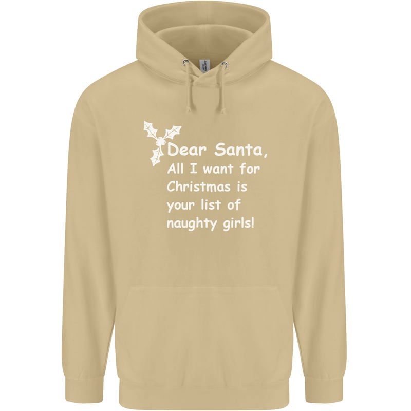 Santa Claus Naughty Girls Funny Christmas Mens 80% Cotton Hoodie Sand