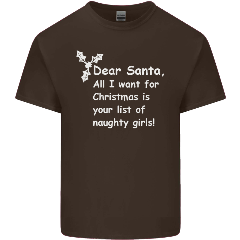 Santa Claus Naughty Girls Funny Christmas Mens Cotton T-Shirt Tee Top Dark Chocolate