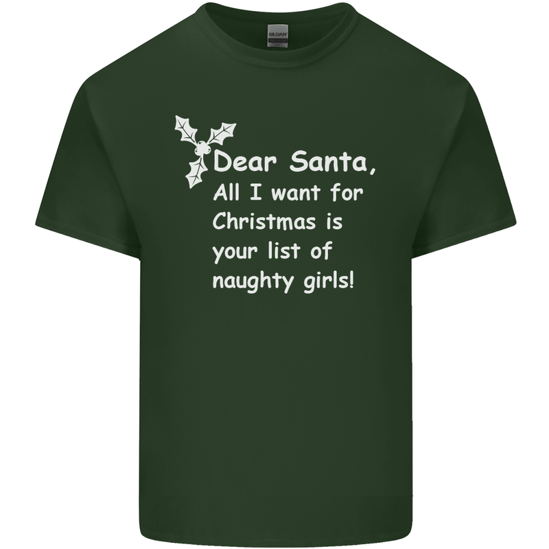 Santa Claus Naughty Girls Funny Christmas Mens Cotton T-Shirt Tee Top Forest Green
