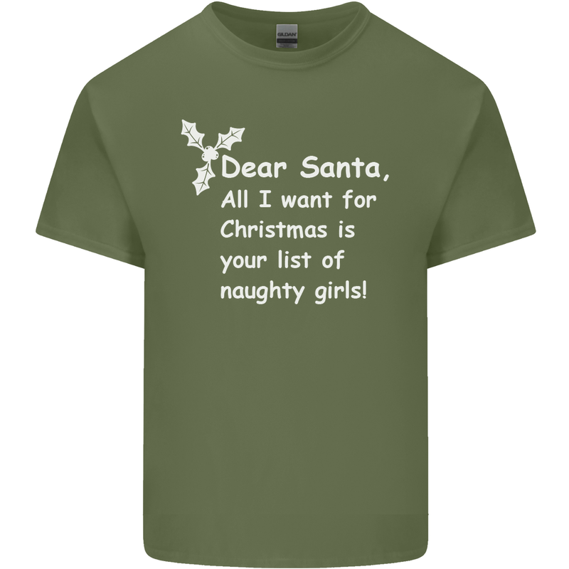 Santa Claus Naughty Girls Funny Christmas Mens Cotton T-Shirt Tee Top Military Green