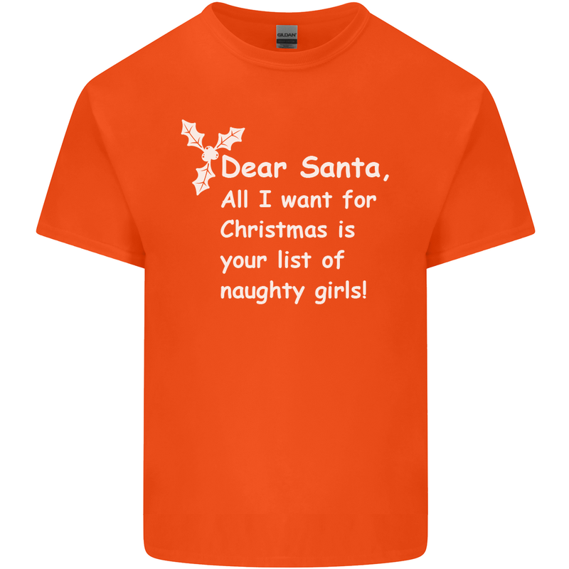 Santa Claus Naughty Girls Funny Christmas Mens Cotton T-Shirt Tee Top Orange