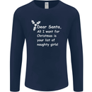 Santa Claus Naughty Girls Funny Christmas Mens Long Sleeve T-Shirt Navy Blue