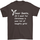 Santa Claus Naughty Girls Funny Christmas Mens T-Shirt Cotton Gildan Dark Chocolate