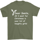 Santa Claus Naughty Girls Funny Christmas Mens T-Shirt Cotton Gildan Military Green