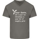Santa Claus Naughty Girls Funny Christmas Mens V-Neck Cotton T-Shirt Charcoal