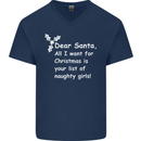 Santa Claus Naughty Girls Funny Christmas Mens V-Neck Cotton T-Shirt Navy Blue