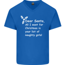 Santa Claus Naughty Girls Funny Christmas Mens V-Neck Cotton T-Shirt Royal Blue