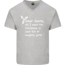 Santa Claus Naughty Girls Funny Christmas Mens V-Neck Cotton T-Shirt Sports Grey