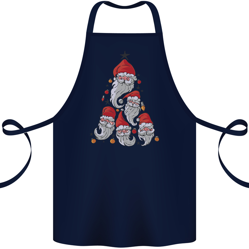 Santa Clause Christmas Tree Cotton Apron 100% Organic Navy Blue