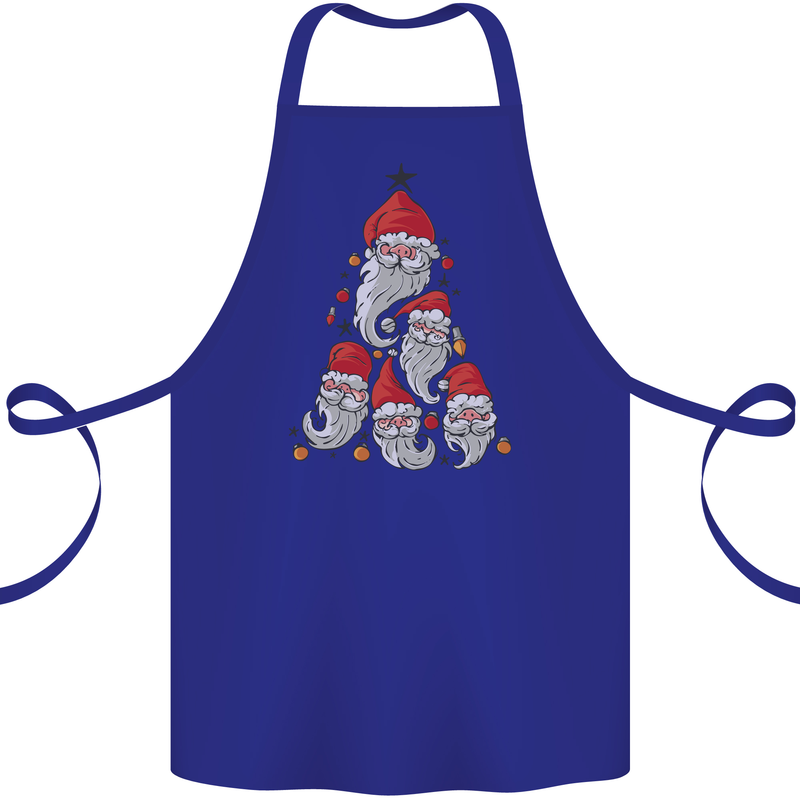 Santa Clause Christmas Tree Cotton Apron 100% Organic Royal Blue