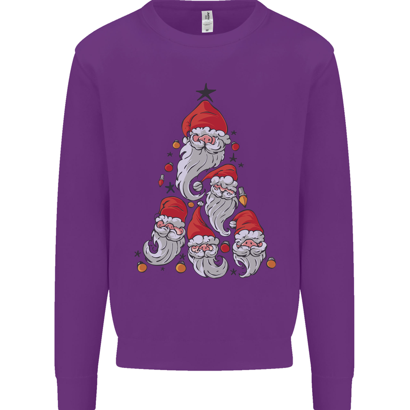 Santa Clause Christmas Tree Kids Sweatshirt Jumper Purple