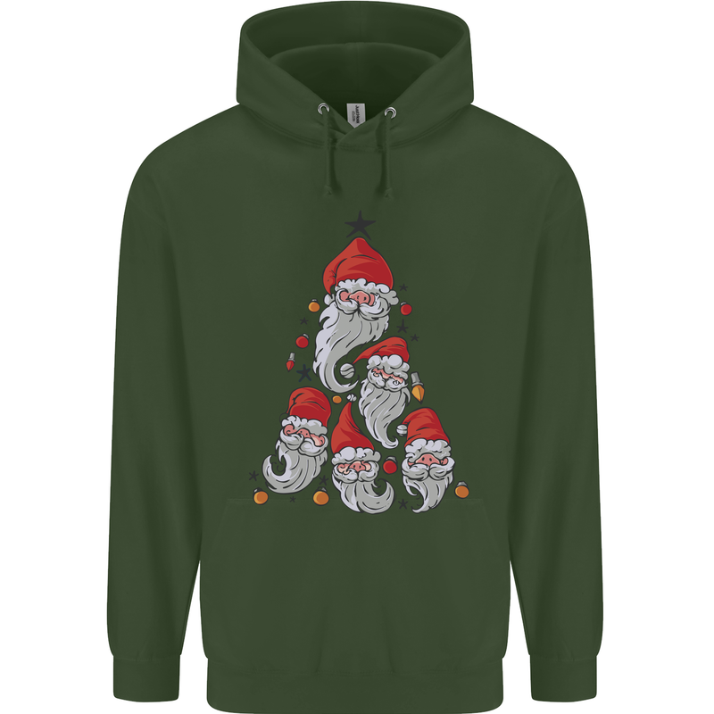 Santa Clause Christmas Tree Mens 80% Cotton Hoodie Forest Green