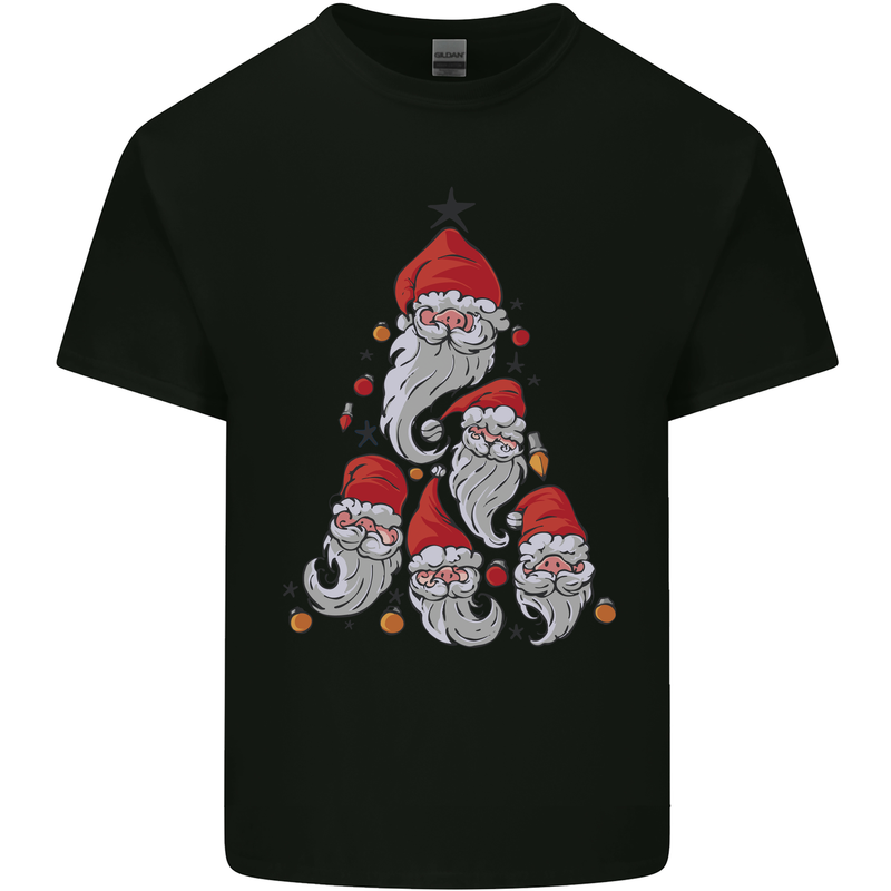 Santa Clause Christmas Tree Mens Cotton T-Shirt Tee Top Black