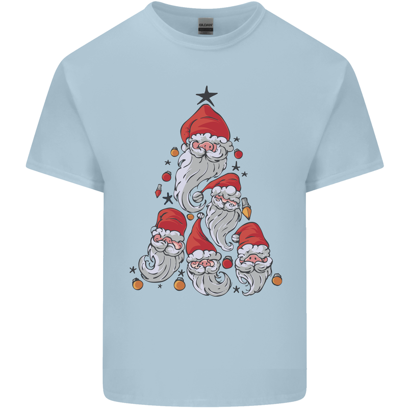 Santa Clause Christmas Tree Mens Cotton T-Shirt Tee Top Light Blue