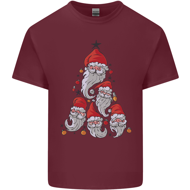 Santa Clause Christmas Tree Mens Cotton T-Shirt Tee Top Maroon