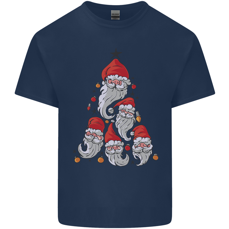Santa Clause Christmas Tree Mens Cotton T-Shirt Tee Top Navy Blue