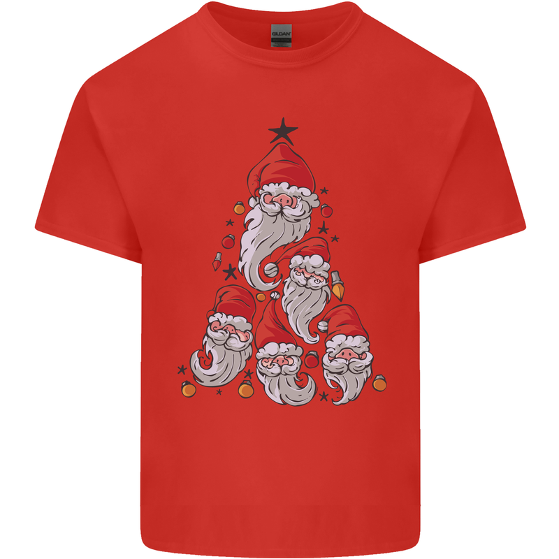 Santa Clause Christmas Tree Mens Cotton T-Shirt Tee Top Red