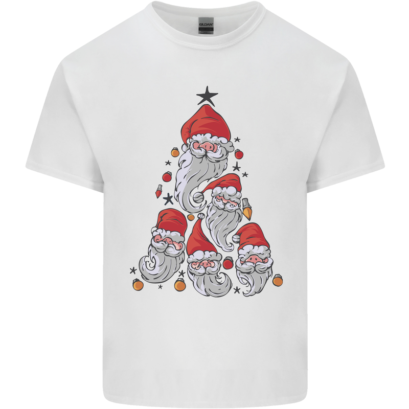 Santa Clause Christmas Tree Mens Cotton T-Shirt Tee Top White