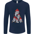 Santa Clause Christmas Tree Mens Long Sleeve T-Shirt Navy Blue
