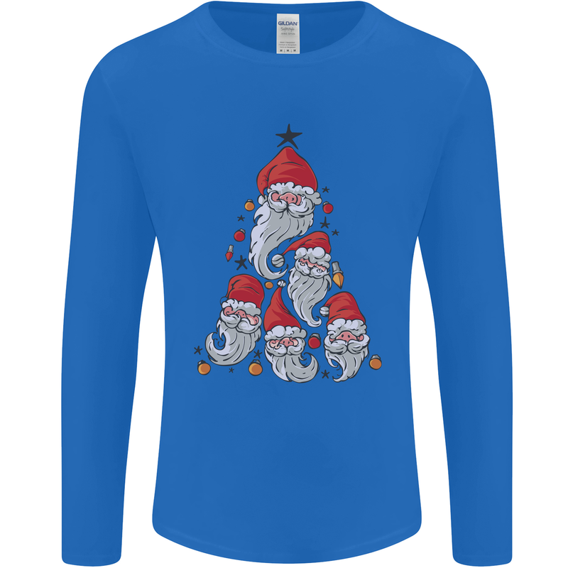 Santa Clause Christmas Tree Mens Long Sleeve T-Shirt Royal Blue