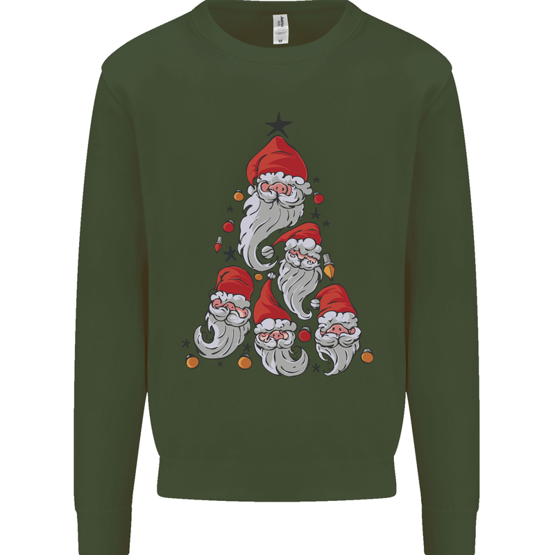 Santa Clause Christmas Tree Mens Sweatshirt Jumper Forest Green