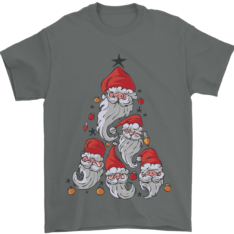 Santa Clause Christmas Tree Mens T-Shirt Cotton Gildan Charcoal