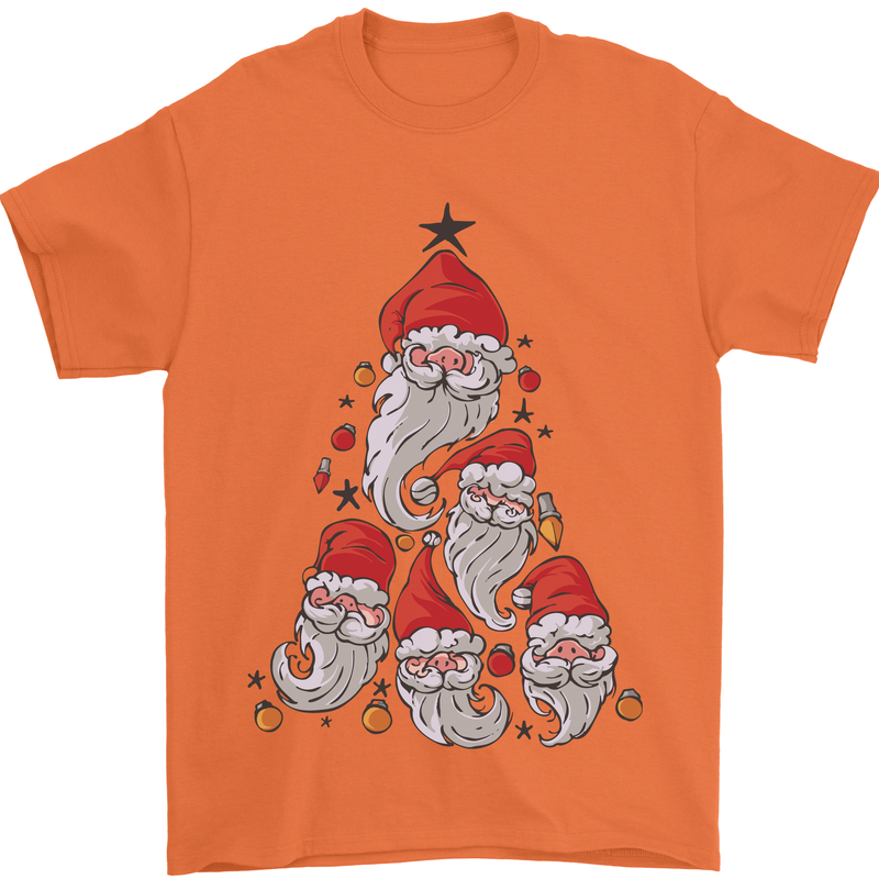 Santa Clause Christmas Tree Mens T-Shirt Cotton Gildan Orange