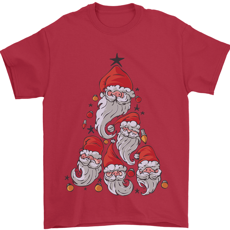 Santa Clause Christmas Tree Mens T-Shirt Cotton Gildan Red