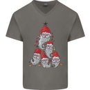 Santa Clause Christmas Tree Mens V-Neck Cotton T-Shirt Charcoal