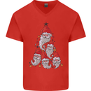 Santa Clause Christmas Tree Mens V-Neck Cotton T-Shirt Red