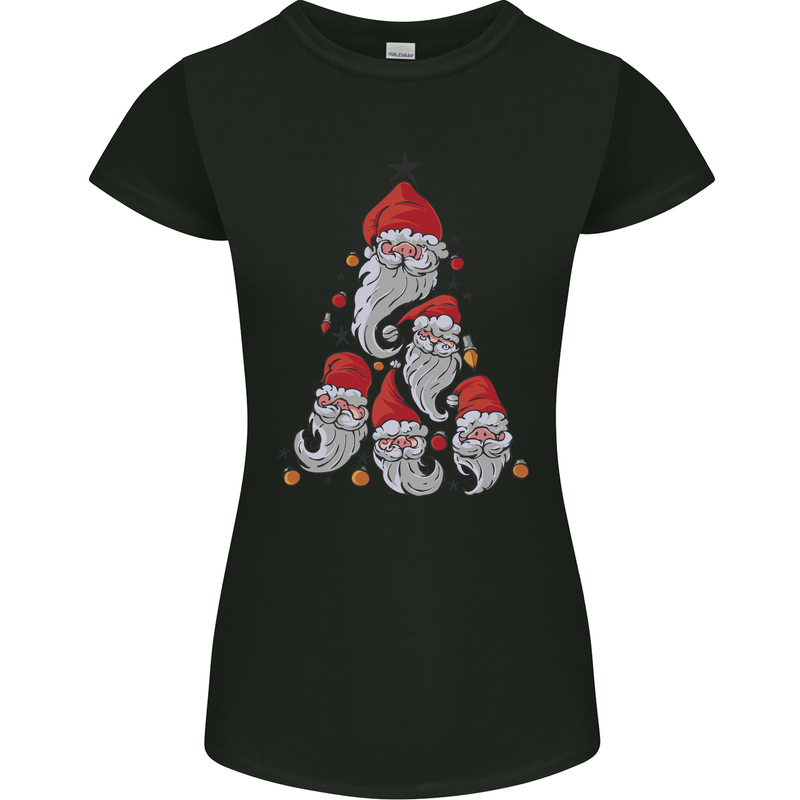 Santa Clause Christmas Tree Womens Petite Cut T-Shirt Black