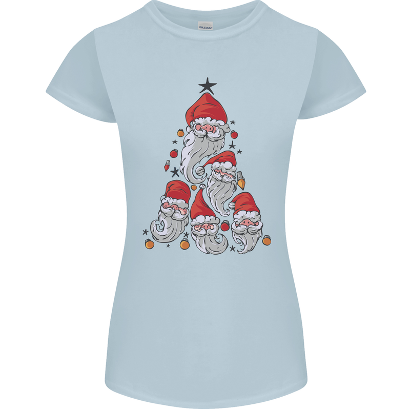 Santa Clause Christmas Tree Womens Petite Cut T-Shirt Light Blue