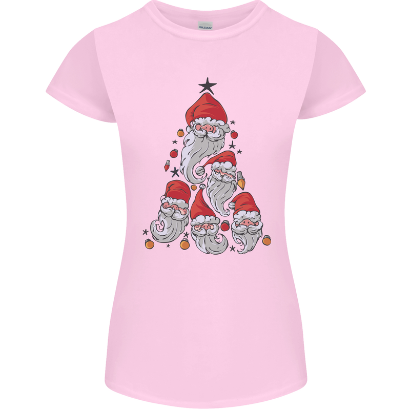 Santa Clause Christmas Tree Womens Petite Cut T-Shirt Light Pink