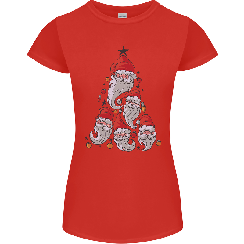 Santa Clause Christmas Tree Womens Petite Cut T-Shirt Red