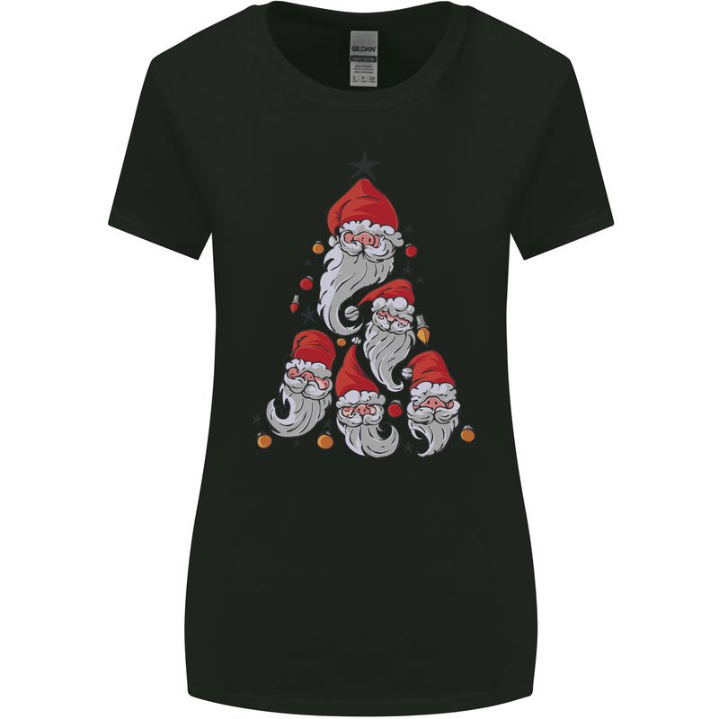 Santa Clause Christmas Tree Womens Wider Cut T-Shirt Black